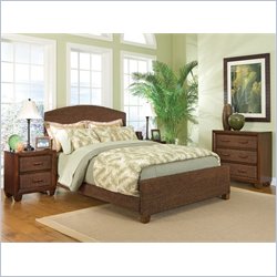 Home Styles Cabana Banana Queen Natural Woven Bed 3 Piece Bedroom Set in Cocoa Finish