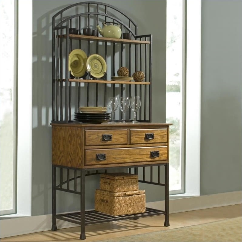 Home Styles Oak Hill Bakers Rack with Hutch