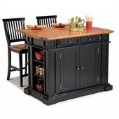 Home Styles Monarch Roll-out Leg Kitchen Island Set in Black/Oak