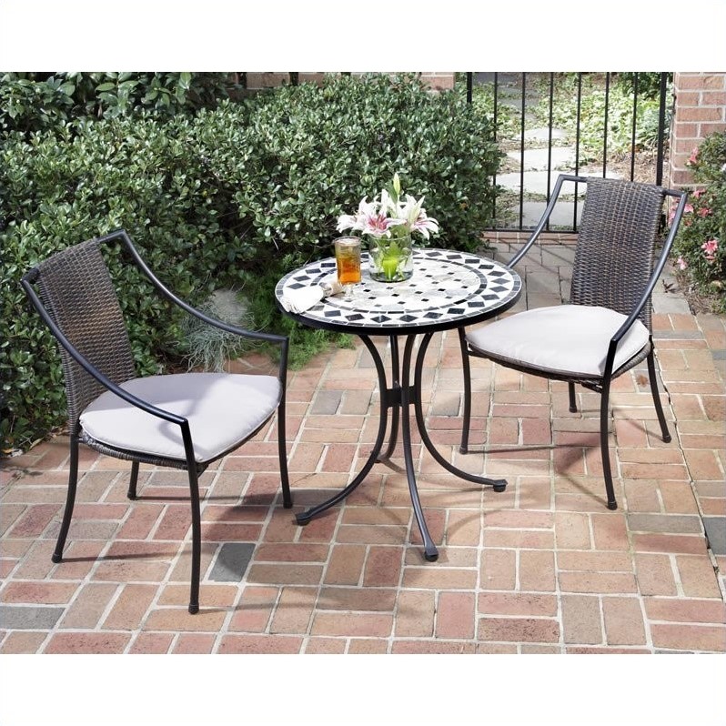 Home Styles Black & Gray Bistro Table with Laguna Arm Chairs