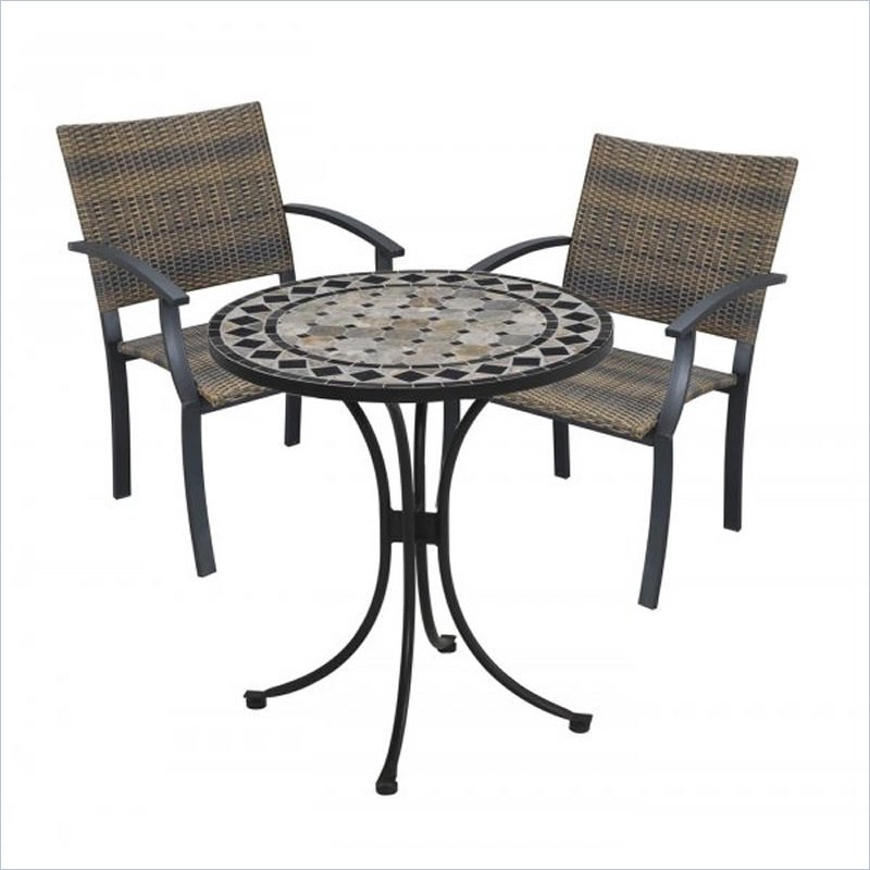 Home Styles Marble Bistro Table & 2 Newport Arm Chairs in Black & Gray