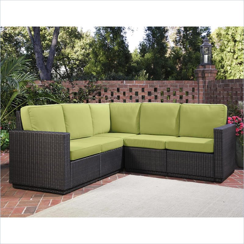 Home Styles Riviera Green Apple All-Weather Wicker Five Seat Sectional