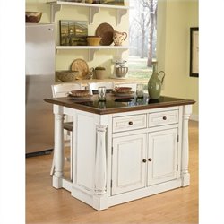 Home Styles Monarch Kitchen Island with Granite Top and Two Stools