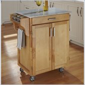 Home Styles Cuisine Cart in Natural Finish with Marble Top