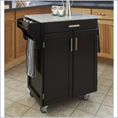 Home Styles Cuisine Cart in Black Finish with Marble Top