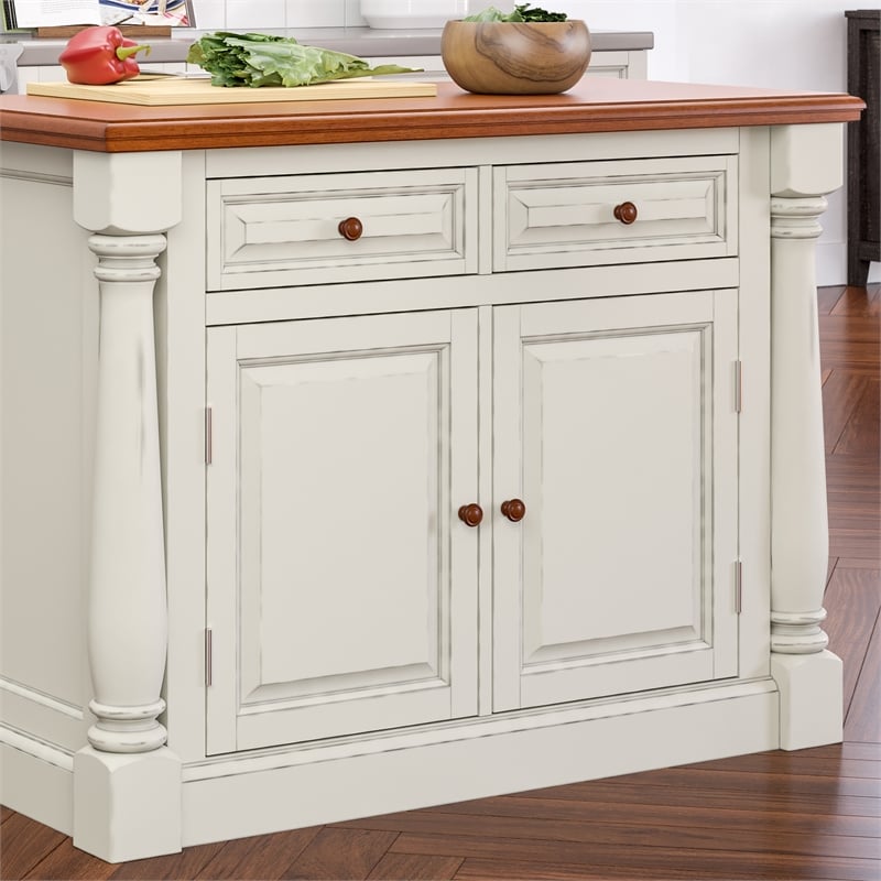 Homestyles Americana Wood Kitchen Island Set In Off White