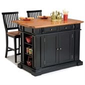 Home Styles Kitchen Island and Stools in Black and Distressed Oak 