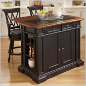 Home Styles Deluxe Tradition Island and 2 Bar Stools in Black and Oak
