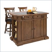 Home Styles Deluxe Island and Two Bar Stools in Cottage Oak Finish