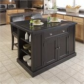 Home Styles Nantucket Island and Two Stools in Distressed Black Finish