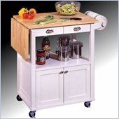 Home Styles Furniture White Wood Kitchen Cart with Solid Wood Top and Drop Leaf