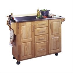 Home Styles Furniture Stainless Steel Kitchen Cart with Breakfast Bar in Natural Finish