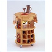 Home Styles Furniture Round Wood Top Kitchen Cart in Natural with Removable Wine Rack