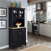Home Styles Furniture Black Wood Buffet with Natural Wood Top and 2-Door Panel Hutch