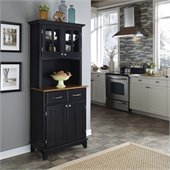 Home Styles Furniture Black Wood Buffet with Cottage Oak Wood Top and 2-Door Panel Hutch