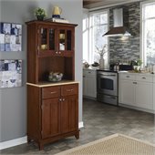 Home Styles Furniture Cherry Wood Buffet with Natural Wood Top and 2-Door Panel Hutch