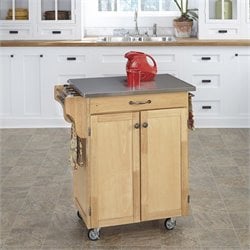 Home Styles Furniture Natural Wood Cart with Stainless Steel Top