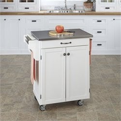 Home Styles Furniture White Kitchen Cart with Stainless Steel Top