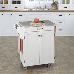 Home Styles Furniture White Wood Cart with Salt and Pepper Granite Top