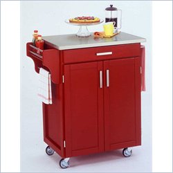Home Styles Furniture Red Wood Cart with Stainless Steel Top