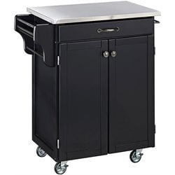 Home Styles Furniture Black Wood Kitchen Cart with Stainless Steel Top