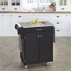 Home Styles Furniture Black Wood Kitchen Cart with Salt and Pepper Granite Top