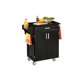 Home Styles Furniture Black Wood Kitchen Cart with Black Granite Top