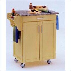 Home Styles Furniture Butter Yellow Wood Cart with Salt and Pepper Granite Top