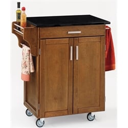 Home Styles Furniture Cottage Oak Wood Kitchen Cart with Black Granite Top