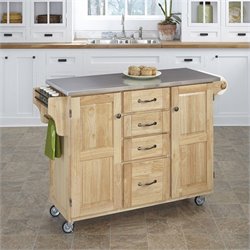 Home Styles Furniture Natural Wood Cart with Stainless Steel Top
