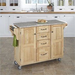 Home Styles Furniture Natural Wood Island Cart with Salt and Pepper Granite Top