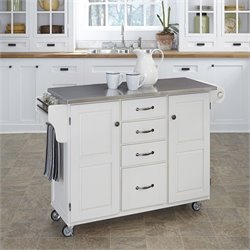 Home Styles Furniture Stainless Steel Kitchen Cart in White