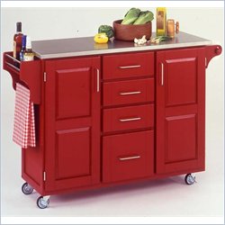 Home Styles Furniture Stainless Steel Kitchen Island Cart in Red