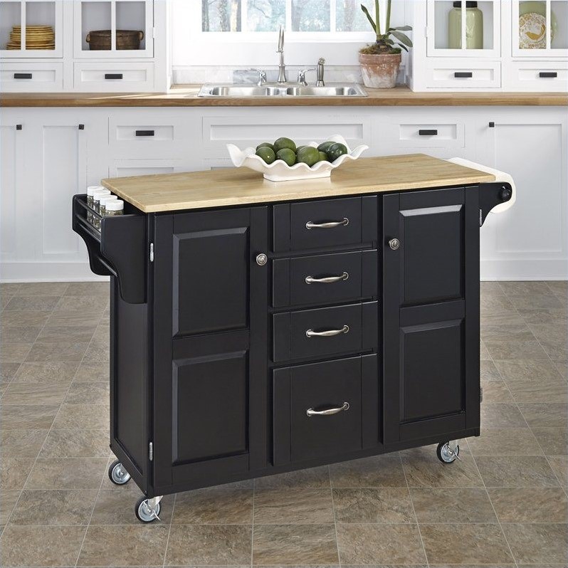 Home Styles Kitchen Cart with Wood Top Black