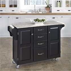 Home Styles Furniture Salt and Pepper Granite Kitchen Cart in Black