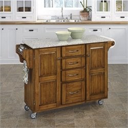 Home Styles Furniture Grey Granite Kitchen Cart in Oak Finish