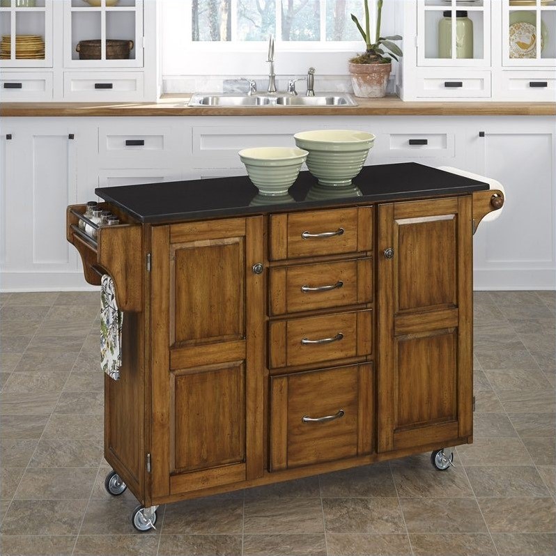 Home Styles Cottage Oak Kitchen Cart with Black Granite Top