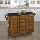 Home Styles Furniture Black Granite Kitchen Cart in Cottage Oak Wood