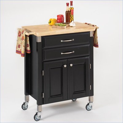 Home Styles Madison Wood Top Prep and Serve Kitchen Cart in Black 