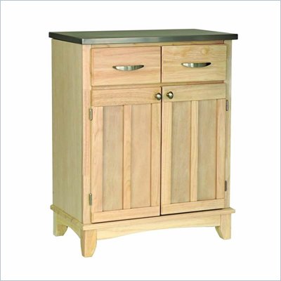 Home Styles Furniture Natural Wood Buffet Kitchen Island with Stainless Steel Top