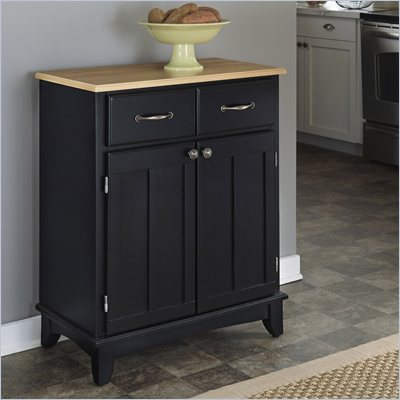 Home Styles Furniture Black Buffet Kitchen Island with Natural Wood Top