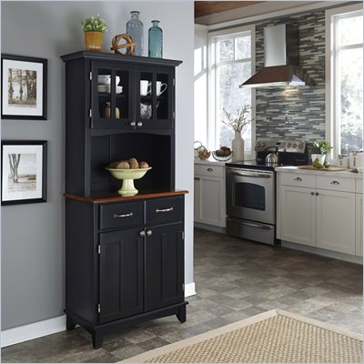 Home Styles Black Buffet with Cherry Wood Top and 2-Door Hutch