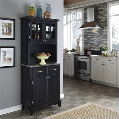 Home Styles Wood Buffet with Stainless Steel Top and 2-Door Hutch in Black