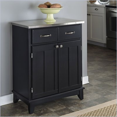 Home Styles Furniture Black Wood Buffet with Stainless Steel Top
