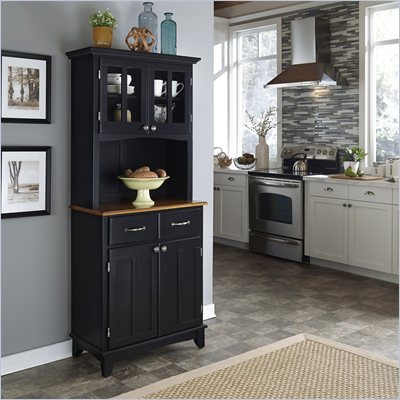 Home Styles Furniture Black Wood Buffet with Cottage Oak Wood Top and 2-Door Panel Hutch