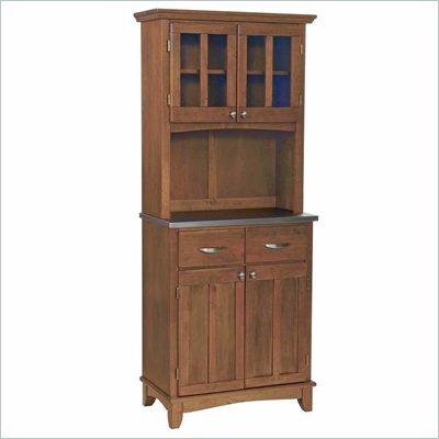 Home Styles Furniture Cottage Oak Wood Buffet with Stainless Steel Top and 2-Door Panel Hutch