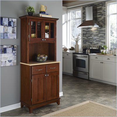 Home Styles Furniture Cherry Wood Buffet with Natural Wood Top and 2-Door Panel Hutch