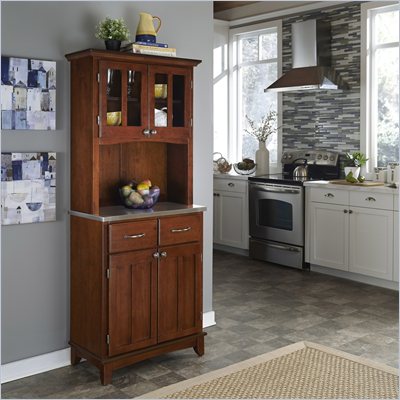 Home Styles Furniture Cherry Wood Buffet with Stainless Steel Top and 2-Door Panel Hutch