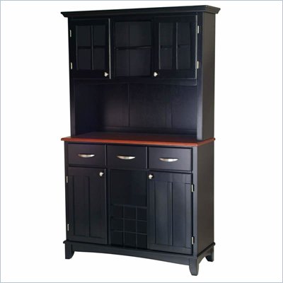 Home Styles Large Wood Buffet with Cherry Wood Top and 2-Door Hutch in Black