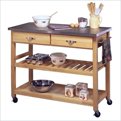 Home Styles Furniture Stainless Steel Kitchen Cart in Natural Finish